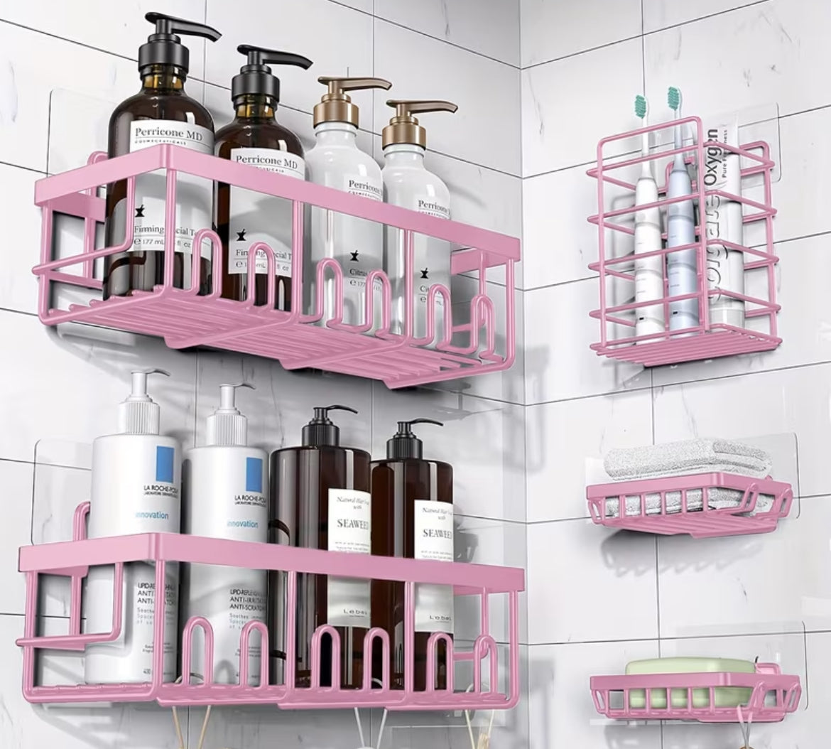 Shower Caddy Organizer, 5-Pack Adhesive Rustproof Stainless Steel Shower Shelves with Soap Holder, No Drilling Shower Storage Rack for Family Renters Bathroom, Random Colors to Choose, Shower Caddies