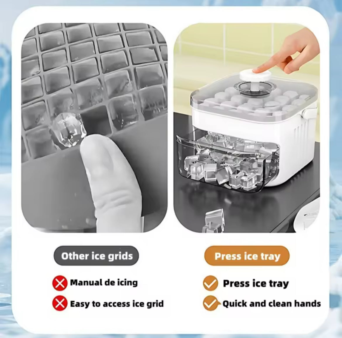 50-Cube Ice Maker with Easy Press Cap Double Layer Ice Cube Maker Refrigerator Household Ice Storage Ice Box