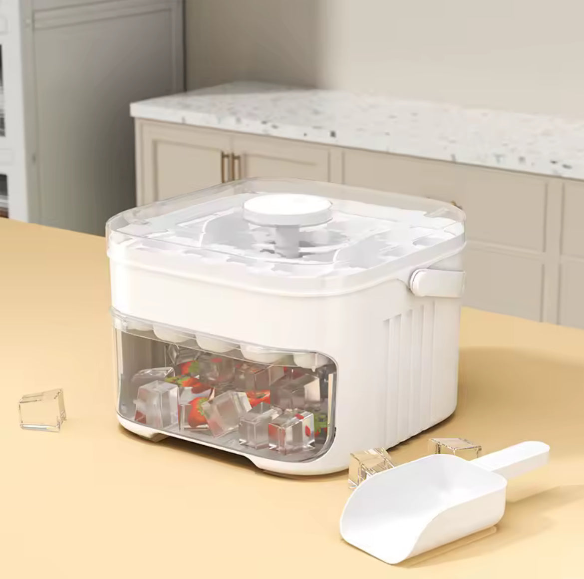 50-Cube Ice Maker with Easy Press Cap Double Layer Ice Cube Maker Refrigerator Household Ice Storage Ice Box