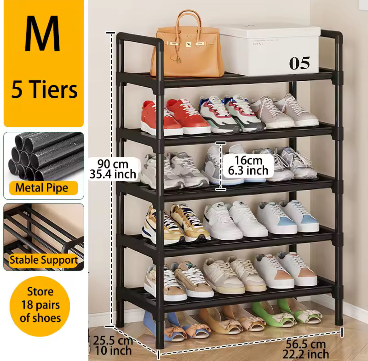 Multiple Layers Metal Shoe Rack, Large Capacity Shoe Organizer for Entryway, Closet, Garage, Shoe Shelf for Living Room