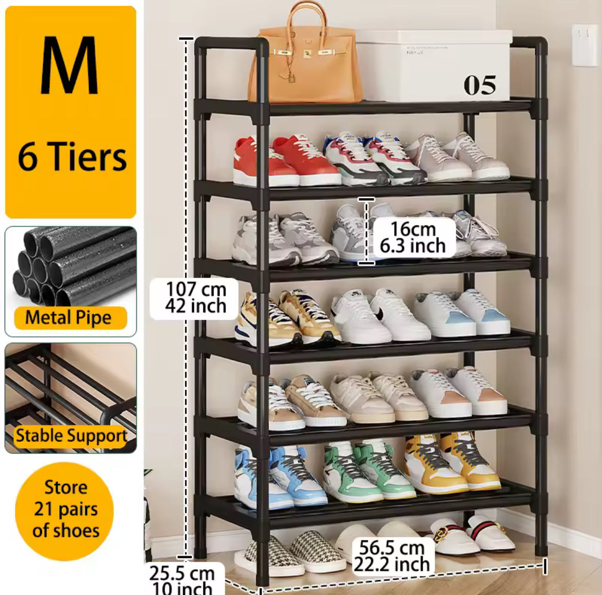Multiple Layers Metal Shoe Rack, Large Capacity Shoe Organizer for Entryway, Closet, Garage, Shoe Shelf for Living Room
