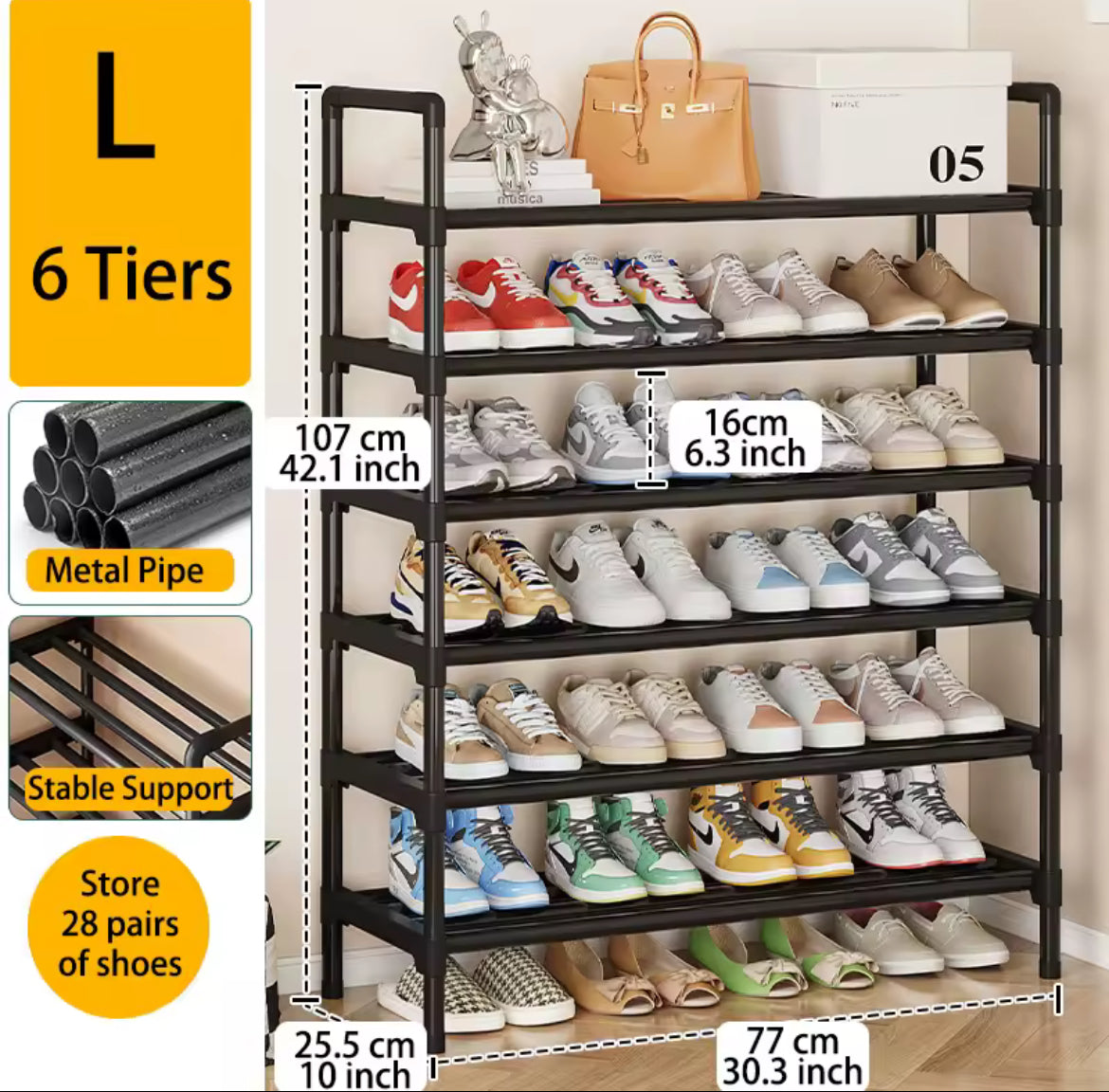 Multiple Layers Metal Shoe Rack, Large Capacity Shoe Organizer for Entryway, Closet, Garage, Shoe Shelf for Living Room