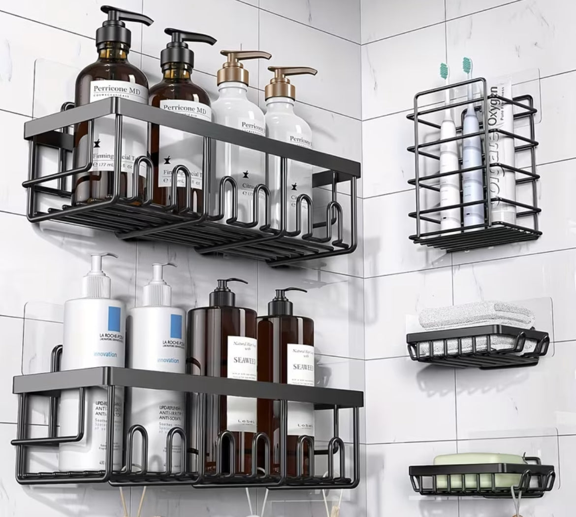 Shower Caddy Organizer, 5-Pack Adhesive Rustproof Stainless Steel Shower Shelves with Soap Holder, No Drilling Shower Storage Rack for Family Renters Bathroom, Random Colors to Choose, Shower Caddies