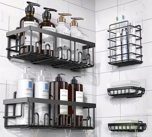 Shower Caddy Organizer, 5-Pack Adhesive Rustproof Stainless Steel Shower Shelves with Soap Holder, No Drilling Shower Storage Rack for Family Renters Bathroom, Random Colors to Choose, Shower Caddies