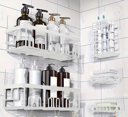 Shower Caddy Organizer, 5-Pack Adhesive Rustproof Stainless Steel Shower Shelves with Soap Holder, No Drilling Shower Storage Rack for Family Renters Bathroom, Random Colors to Choose, Shower Caddies