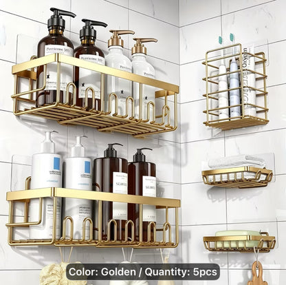 Shower Caddy Organizer, 5-Pack Adhesive Rustproof Stainless Steel Shower Shelves with Soap Holder, No Drilling Shower Storage Rack for Family Renters Bathroom, Random Colors to Choose, Shower Caddies