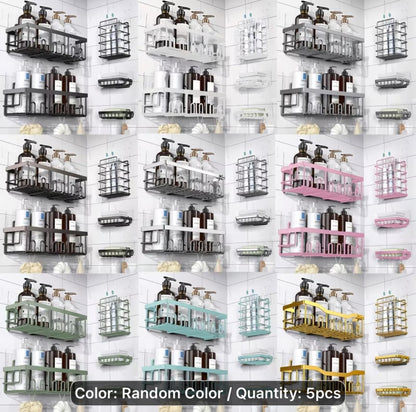 Shower Caddy Organizer, 5-Pack Adhesive Rustproof Stainless Steel Shower Shelves with Soap Holder, No Drilling Shower Storage Rack for Family Renters Bathroom, Random Colors to Choose, Shower Caddies