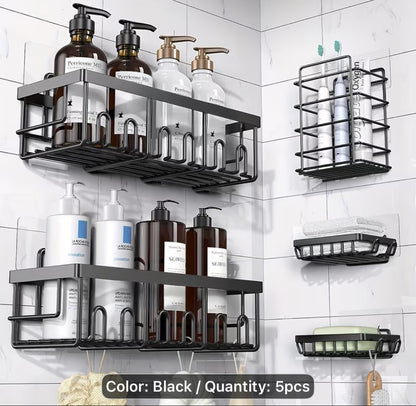 Shower Caddy Organizer, 5-Pack Adhesive Rustproof Stainless Steel Shower Shelves with Soap Holder, No Drilling Shower Storage Rack for Family Renters Bathroom, Random Colors to Choose, Shower Caddies