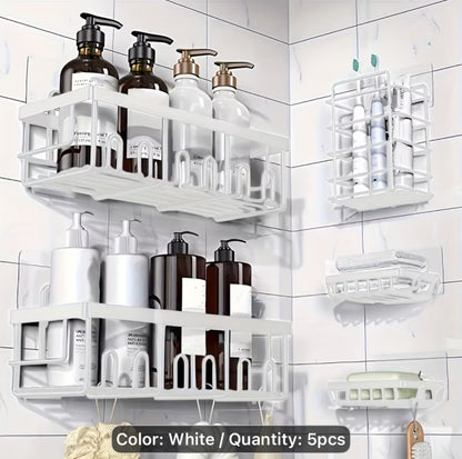 Shower Caddy Organizer, 5-Pack Adhesive Rustproof Stainless Steel Shower Shelves with Soap Holder, No Drilling Shower Storage Rack for Family Renters Bathroom, Random Colors to Choose, Shower Caddies