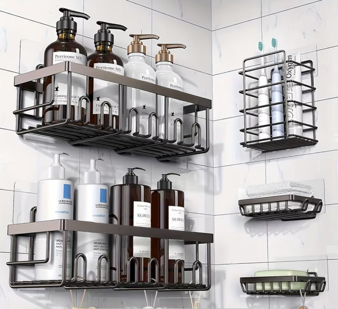 Shower Caddy Organizer, 5-Pack Adhesive Rustproof Stainless Steel Shower Shelves with Soap Holder, No Drilling Shower Storage Rack for Family Renters Bathroom, Random Colors to Choose, Shower Caddies