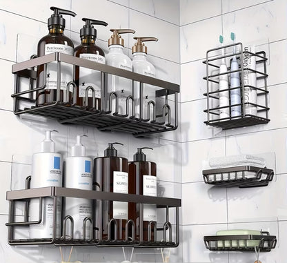 Shower Caddy Organizer, 5-Pack Adhesive Rustproof Stainless Steel Shower Shelves with Soap Holder, No Drilling Shower Storage Rack for Family Renters Bathroom, Random Colors to Choose, Shower Caddies