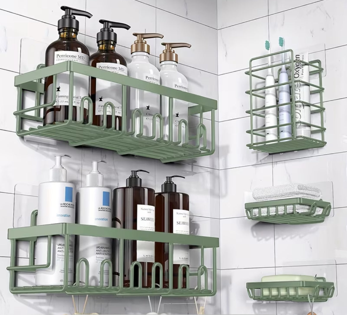 Shower Caddy Organizer, 5-Pack Adhesive Rustproof Stainless Steel Shower Shelves with Soap Holder, No Drilling Shower Storage Rack for Family Renters Bathroom, Random Colors to Choose, Shower Caddies