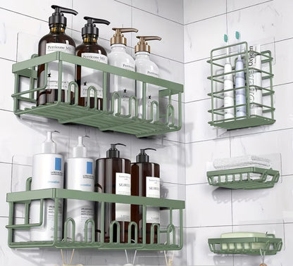 Shower Caddy Organizer, 5-Pack Adhesive Rustproof Stainless Steel Shower Shelves with Soap Holder, No Drilling Shower Storage Rack for Family Renters Bathroom, Random Colors to Choose, Shower Caddies