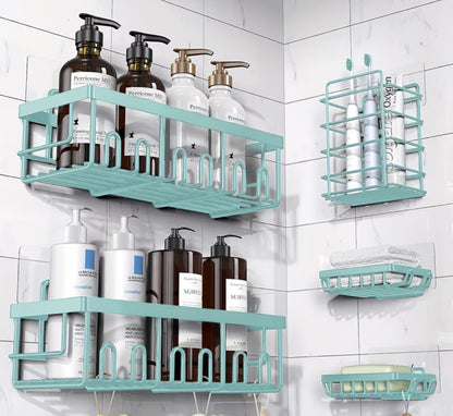 Shower Caddy Organizer, 5-Pack Adhesive Rustproof Stainless Steel Shower Shelves with Soap Holder, No Drilling Shower Storage Rack for Family Renters Bathroom, Random Colors to Choose, Shower Caddies