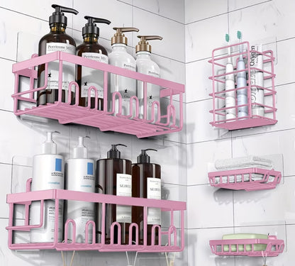 Shower Caddy Organizer, 5-Pack Adhesive Rustproof Stainless Steel Shower Shelves with Soap Holder, No Drilling Shower Storage Rack for Family Renters Bathroom, Random Colors to Choose, Shower Caddies