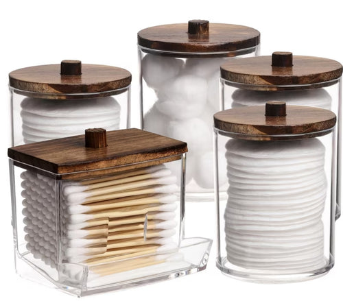 4/5pcs Bathroom Container, Ounce Cotton Ball/Q-tip Dispenser Suitable For Wife, Medicine Bottle With Bamboo Cap, Storage And Storage Of Cottonabs, Cotton Round Pads, Toothpicks, Canisters