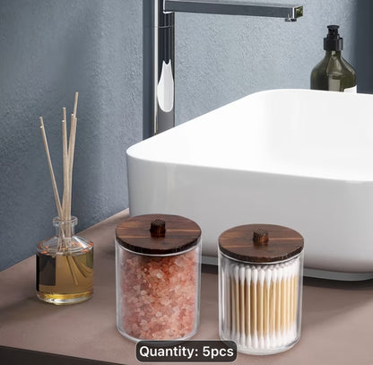 4/5pcs Bathroom Container, Ounce Cotton Ball/Q-tip Dispenser Suitable For Wife, Medicine Bottle With Bamboo Cap, Storage And Storage Of Cottonabs, Cotton Round Pads, Toothpicks, Canisters