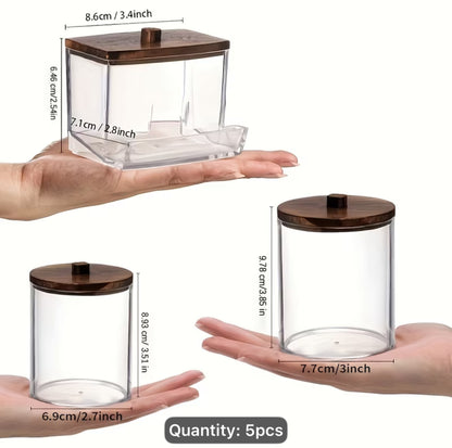 4/5pcs Bathroom Container, Ounce Cotton Ball/Q-tip Dispenser Suitable For Wife, Medicine Bottle With Bamboo Cap, Storage And Storage Of Cottonabs, Cotton Round Pads, Toothpicks, Canisters