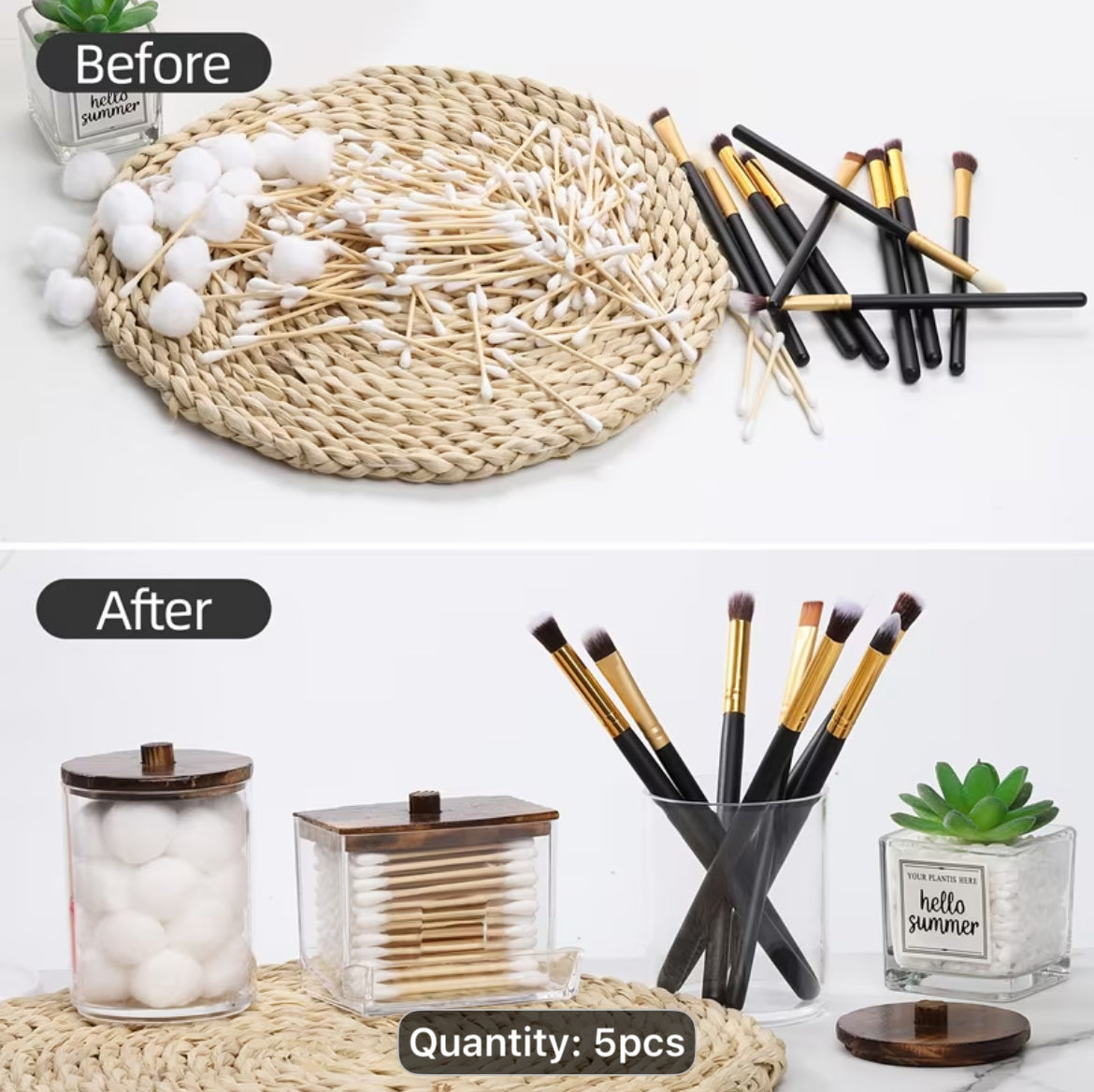 4/5pcs Bathroom Container, Ounce Cotton Ball/Q-tip Dispenser Suitable For Wife, Medicine Bottle With Bamboo Cap, Storage And Storage Of Cottonabs, Cotton Round Pads, Toothpicks, Canisters