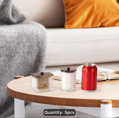 4/5pcs Bathroom Container, Ounce Cotton Ball/Q-tip Dispenser Suitable For Wife, Medicine Bottle With Bamboo Cap, Storage And Storage Of Cottonabs, Cotton Round Pads, Toothpicks, Canisters